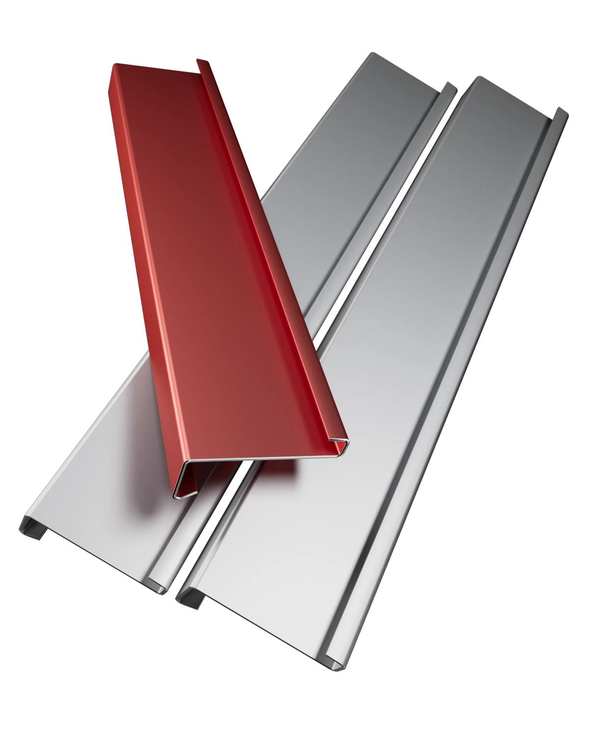 3D-Rendering von Blechprofilen in Rot und Aluminium