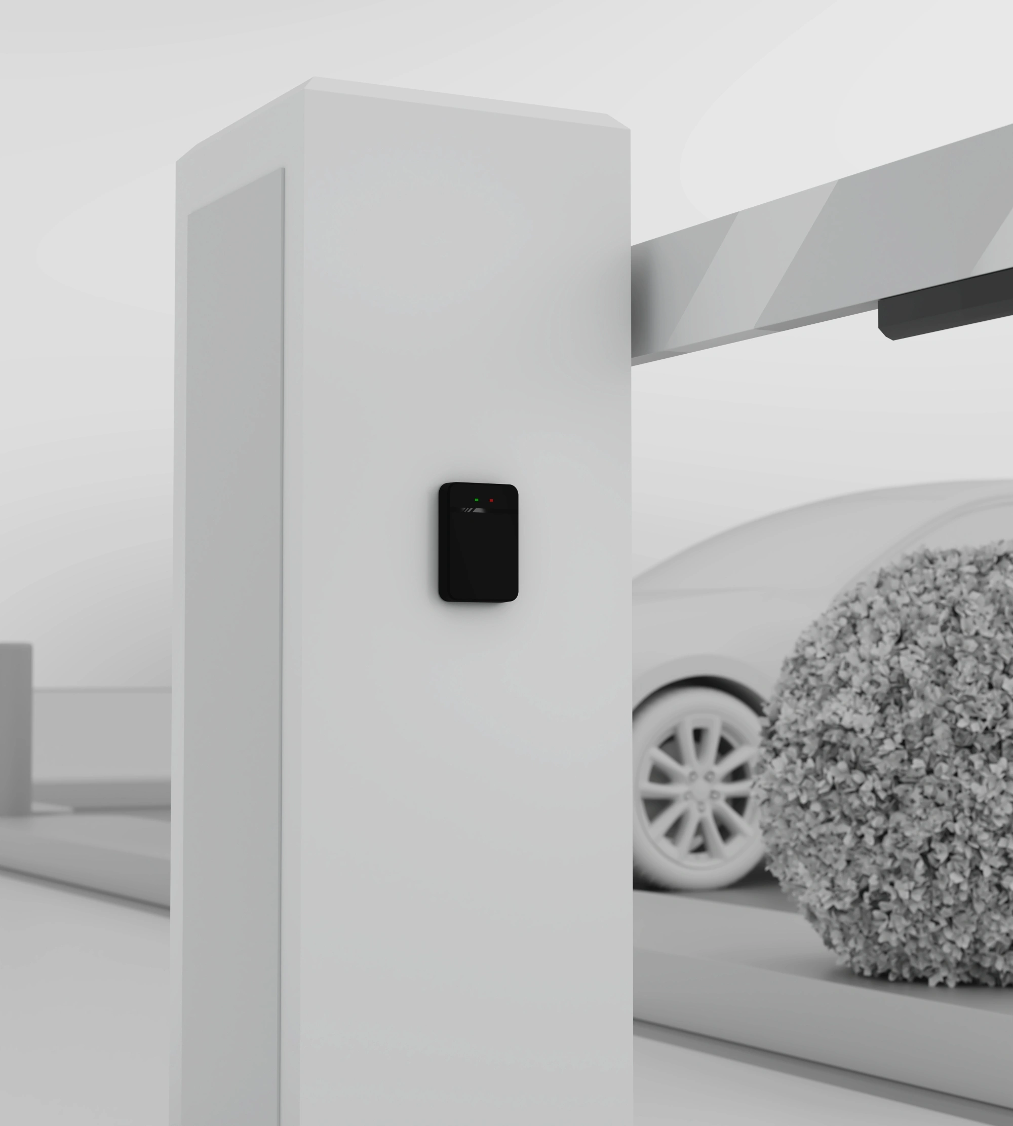 3D-Visualisierung einer Einfahrtskontrolle mit Sensor