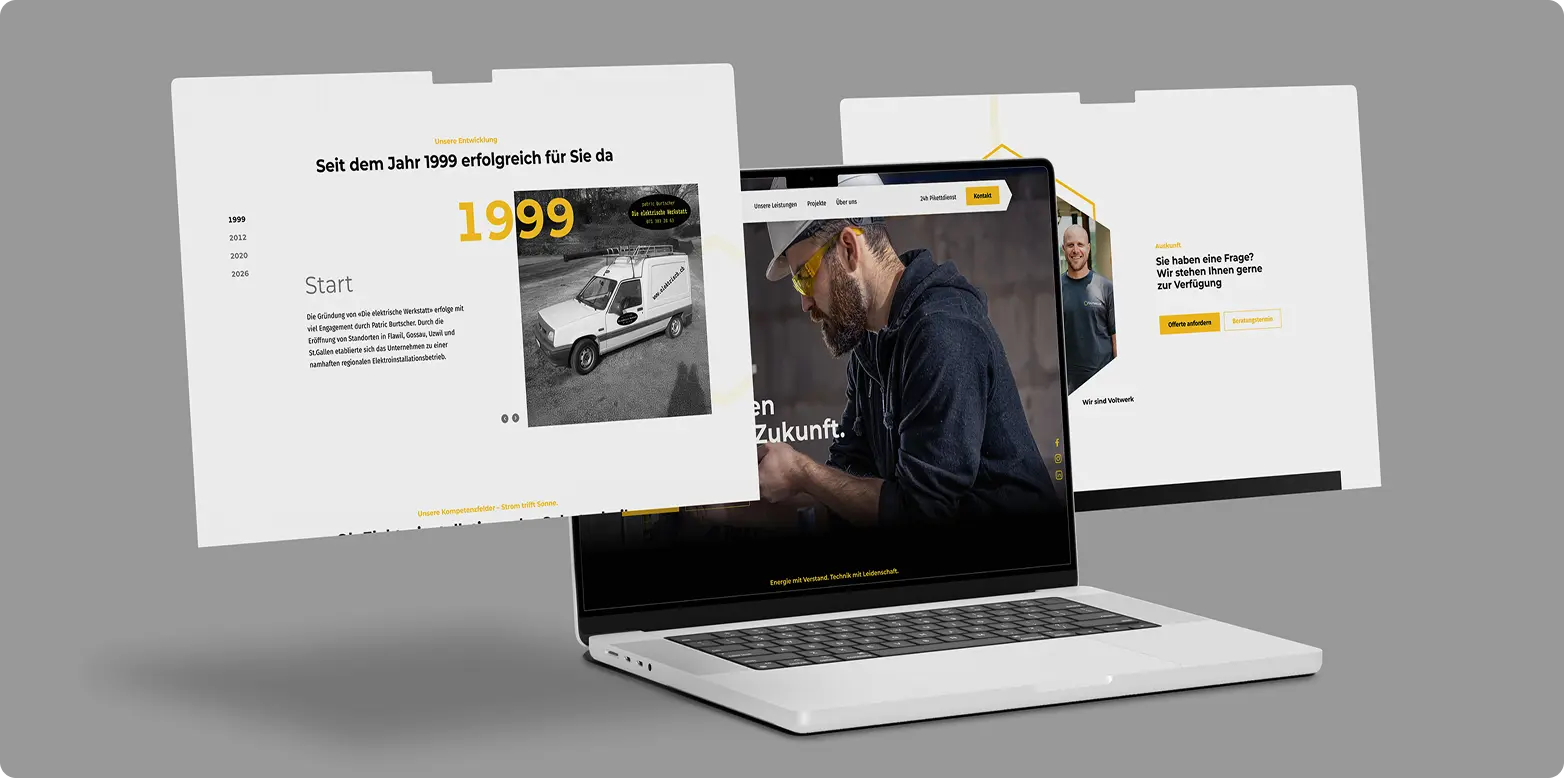 Mockup der neuen Website für die Voltwerk AG, optimiert für Desktop und Smartphone in modernem Webdesign.