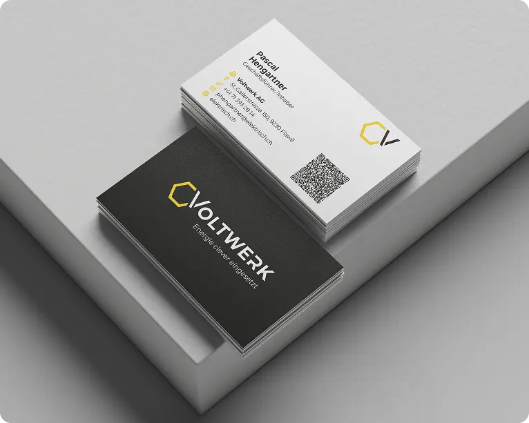 Gedruckte Briefschaften, Couverts und Visitenkarten im neuen Corporate Design der Voltwerk AG.