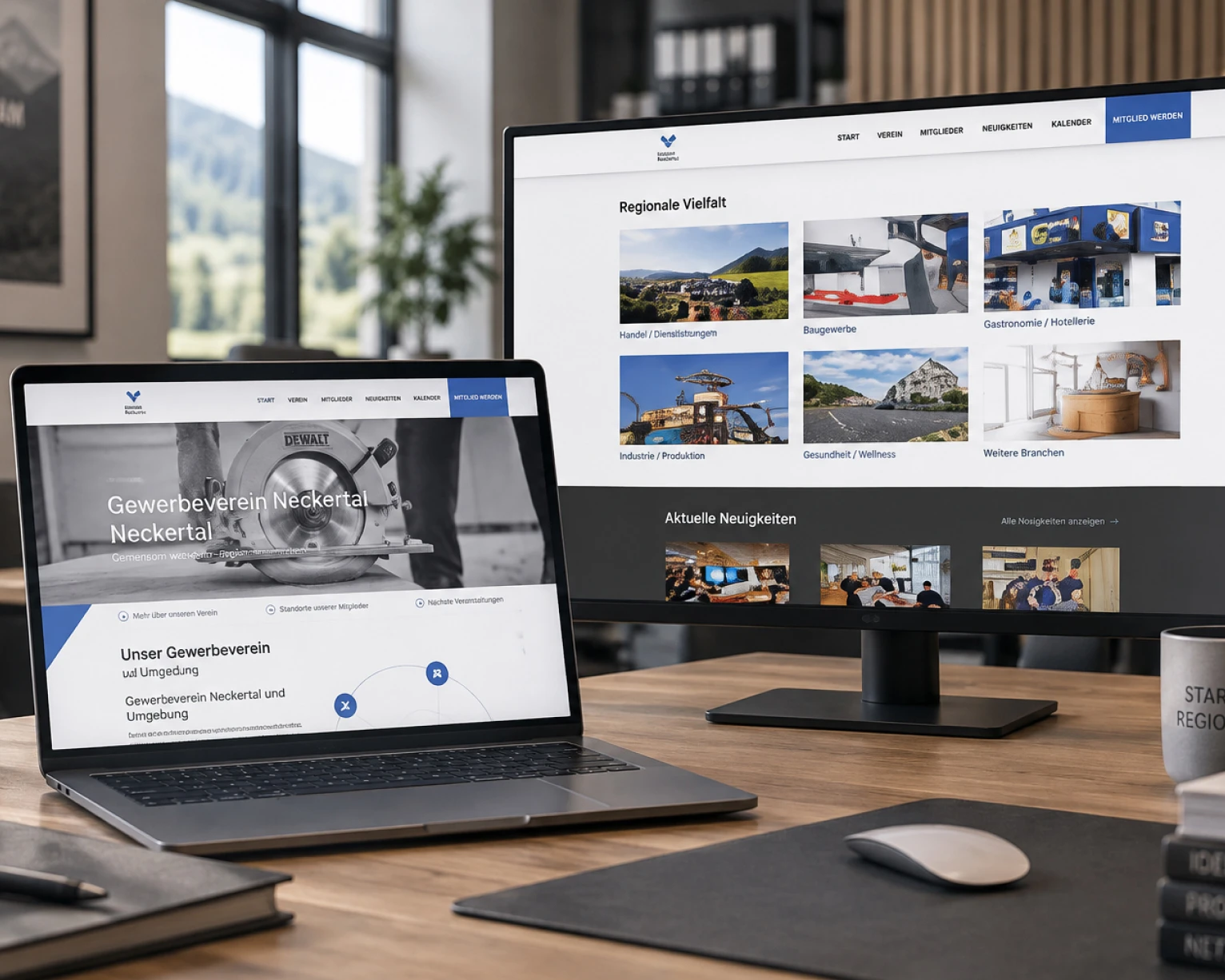 Website für einen Gewerbeverein auf zwei Bildschirmen