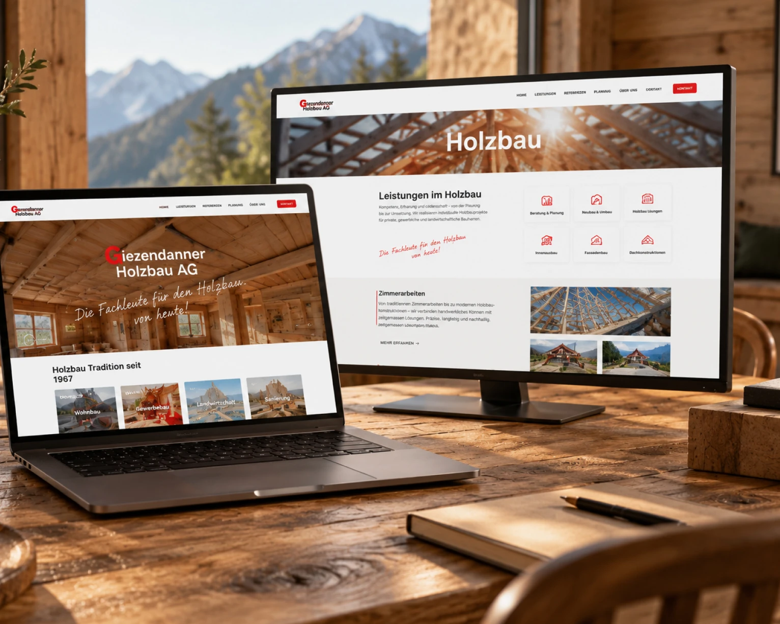 Website für eine Zimmerei auf Laptop