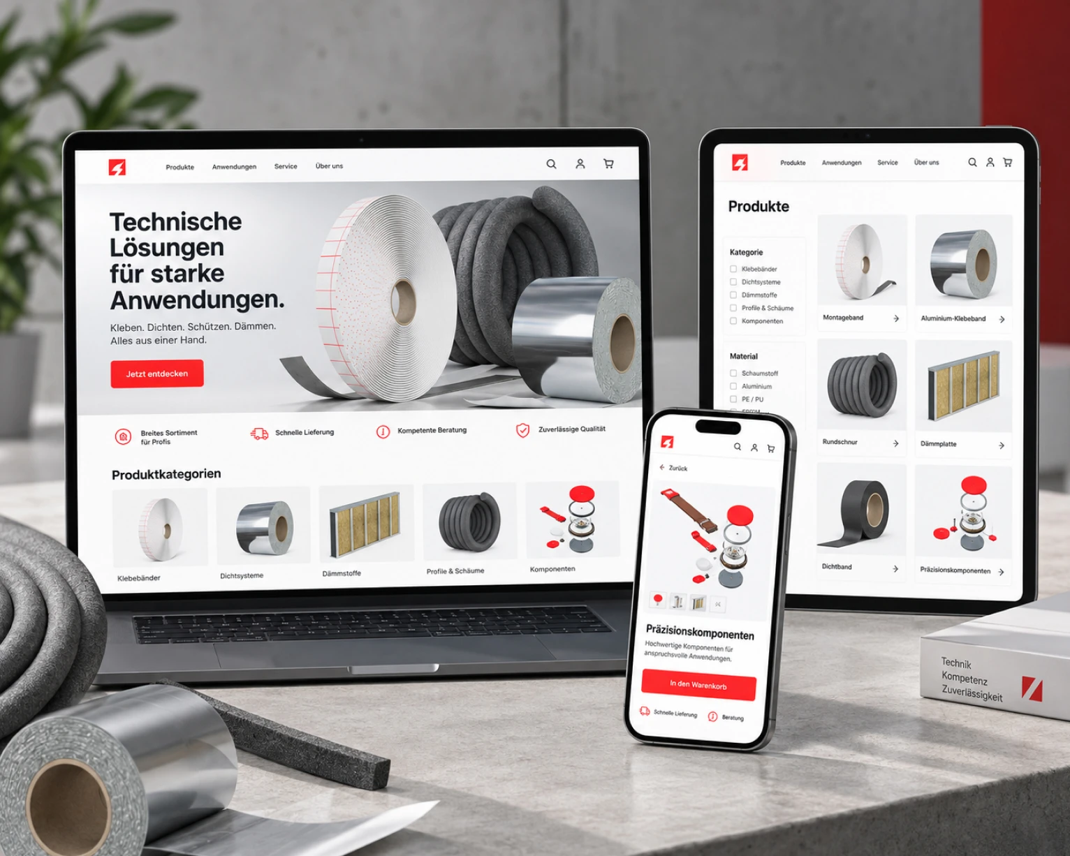 Website für einen Verpackungshersteller auf mehreren Geräten