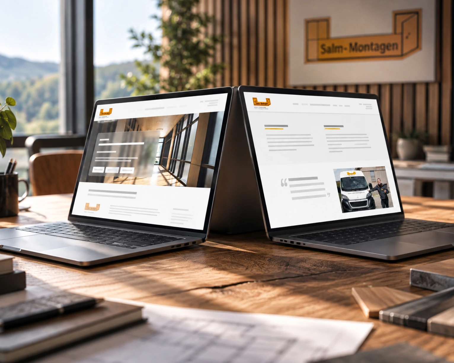Website für einen Montagebetrieb auf Laptop und Tablet
