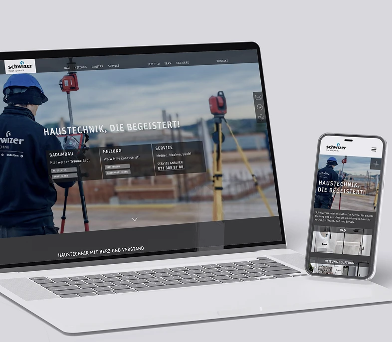 Website-Mockup eines Bauunternehmens auf Laptop und Handy