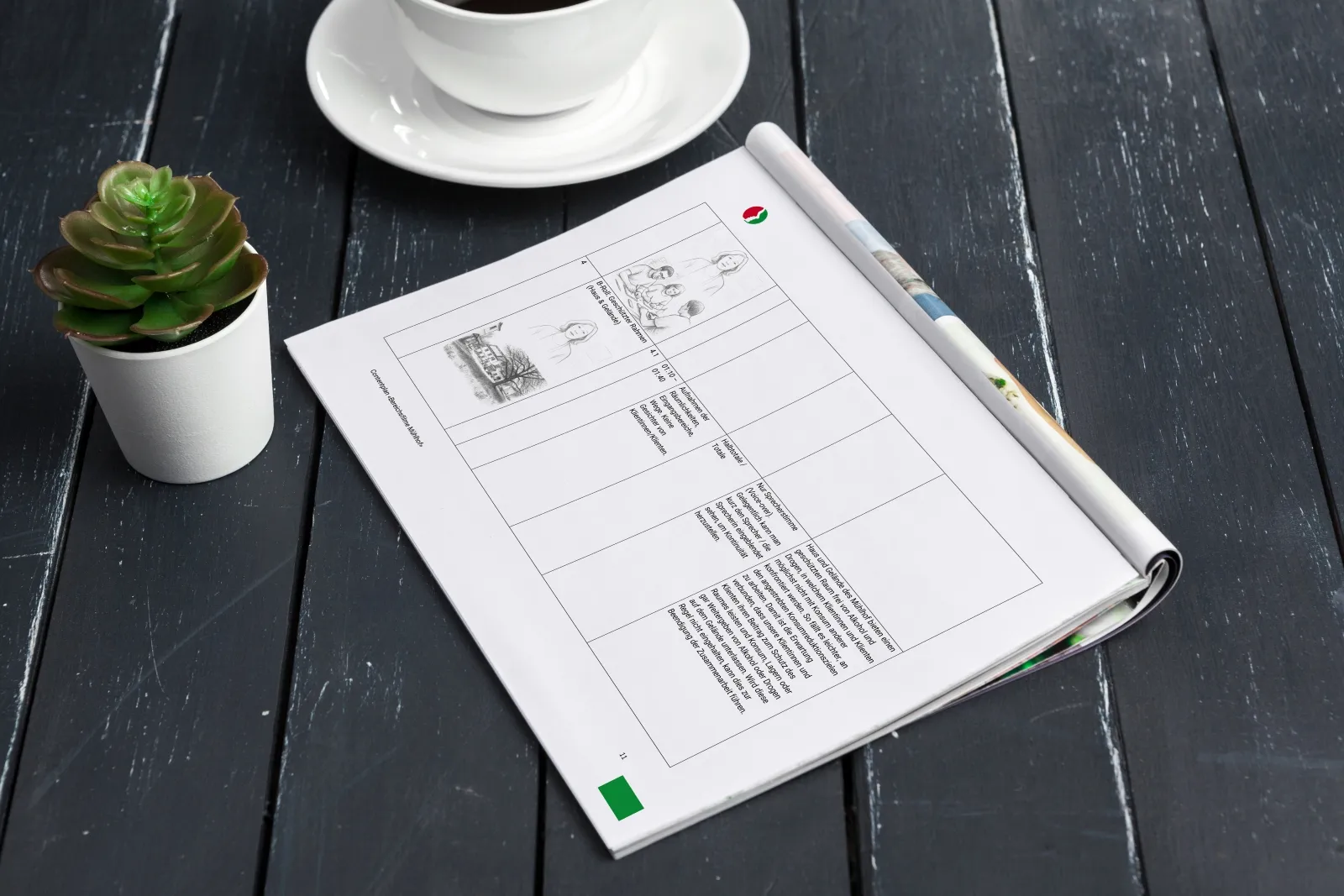 Storyboard für eine Videoproduktion auf dem Tisch